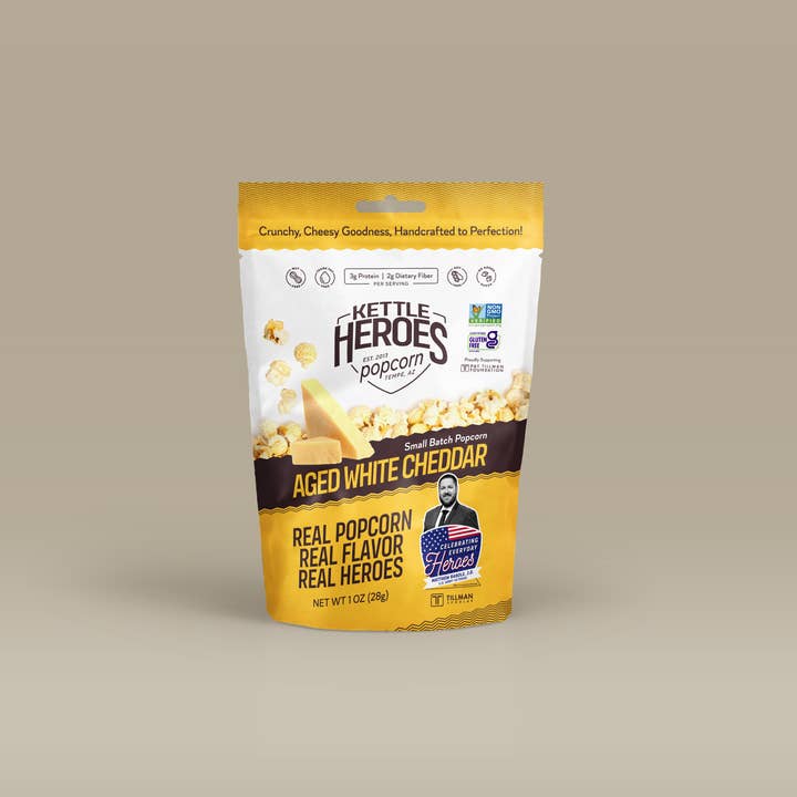 Kettle Heroes Artisan Popcorn - Wholesale Popcorn - Aged White Cheddar Popcorn - Snack Pack