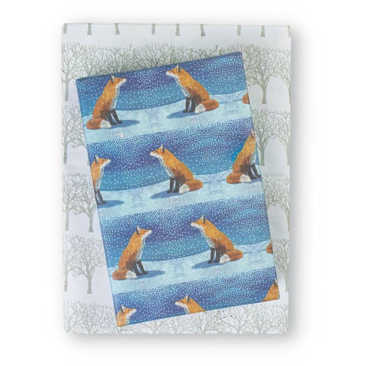 Wrappily Eco Gift Wrap Co. - Wholesale Flat Wrap - Fox Moment  • Double-Sided Eco Wrapping Paper • Holiday