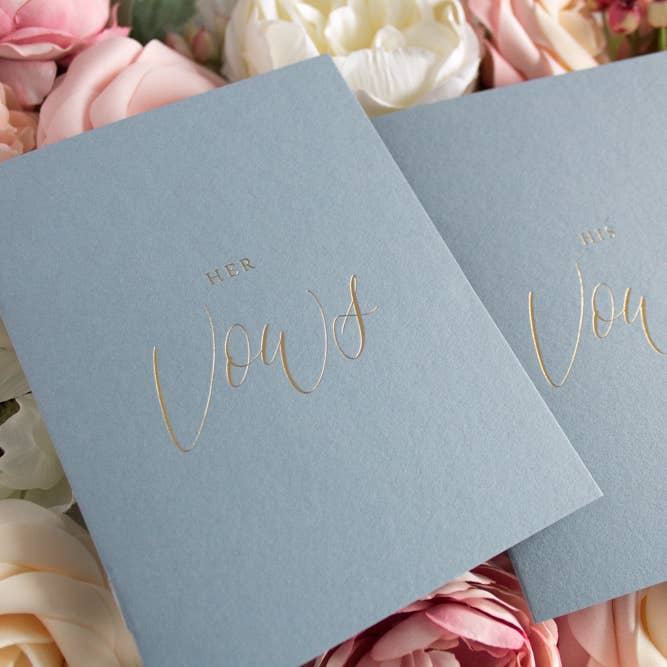 Sablewood Paper Company – wholesale Wedding card – Dusty Blue (Gold Foil) Vow Books – Set of 2 (Wedding)4