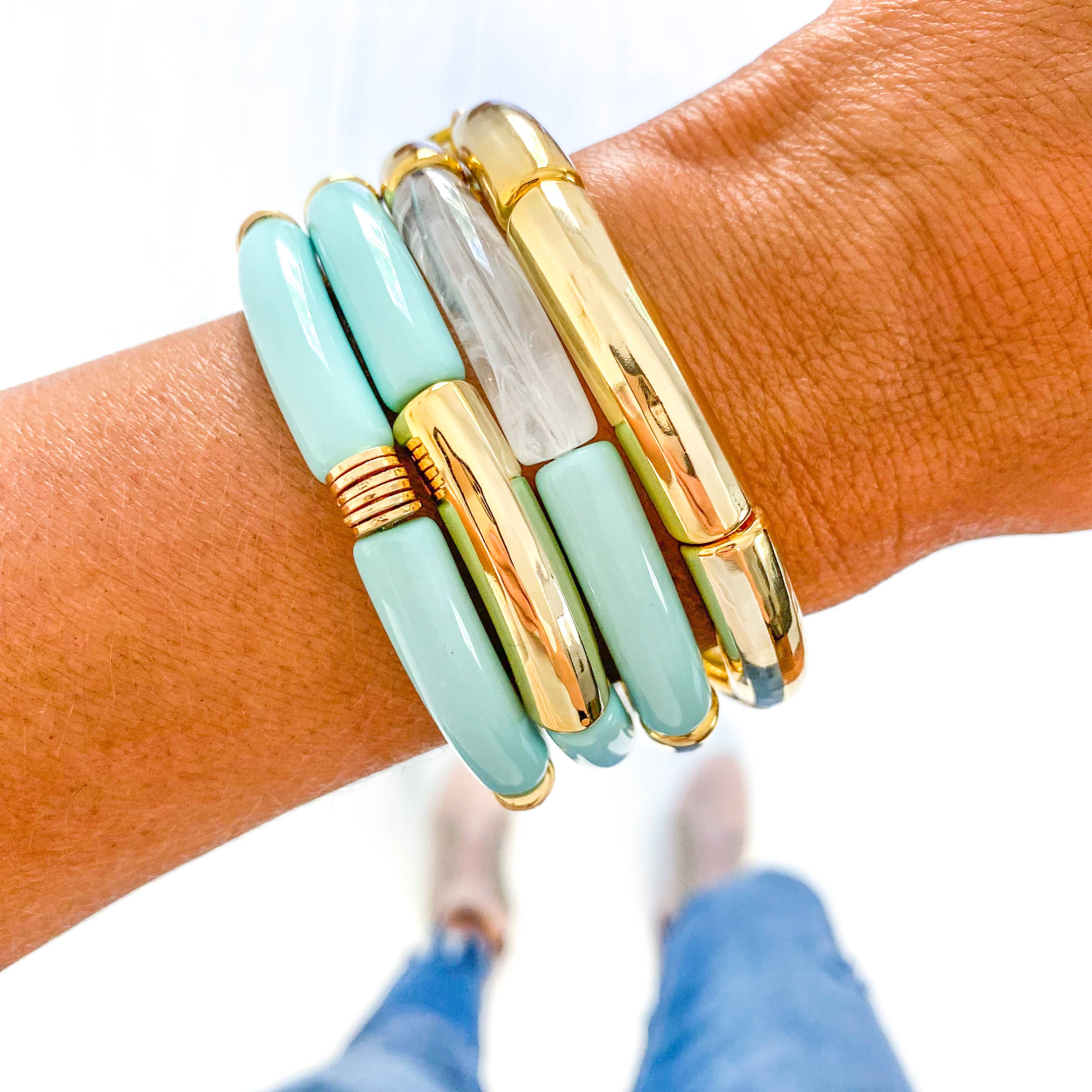 Savvy Bling - Vendita all'ingrosso Bracciale con perline - Tubo acrilico blu Tiffany chiaro bambù11