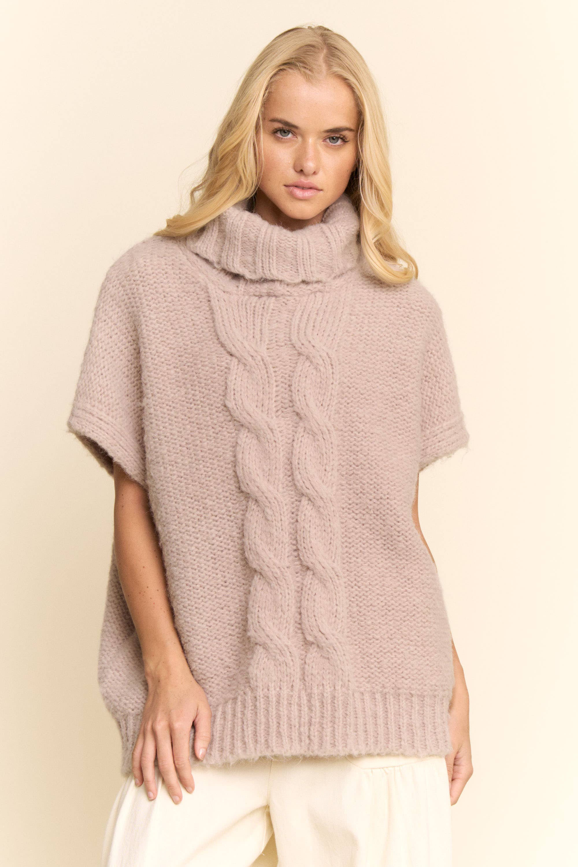 Taupe CABLE KNIT MOCK NECK SWEATER VEST for wholesale on Faire1