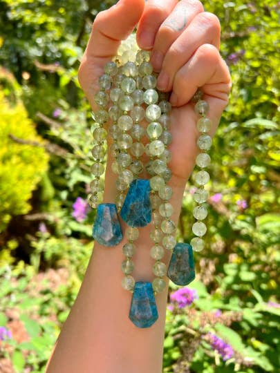 APATITE & PREHNITE Knotted necklace for wholesale by Wingostarrjewelry