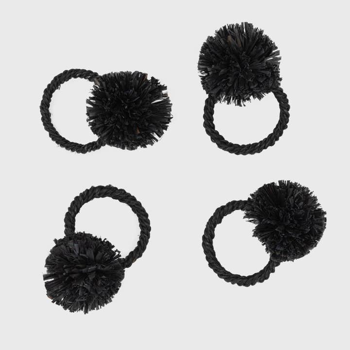 Joanna Buchanan - Wholesale Napkin ring - Straw pompom napkin rings, black, set of four2