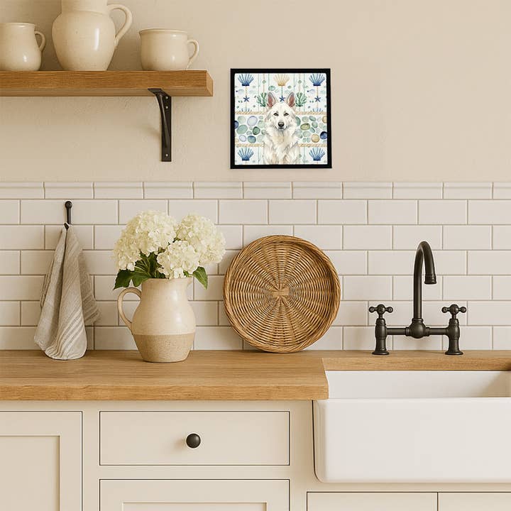 Caroline's Treasures - Wholesale Art Print - White German Shepherd Coastal Sea Glass Metal Print WDK7047