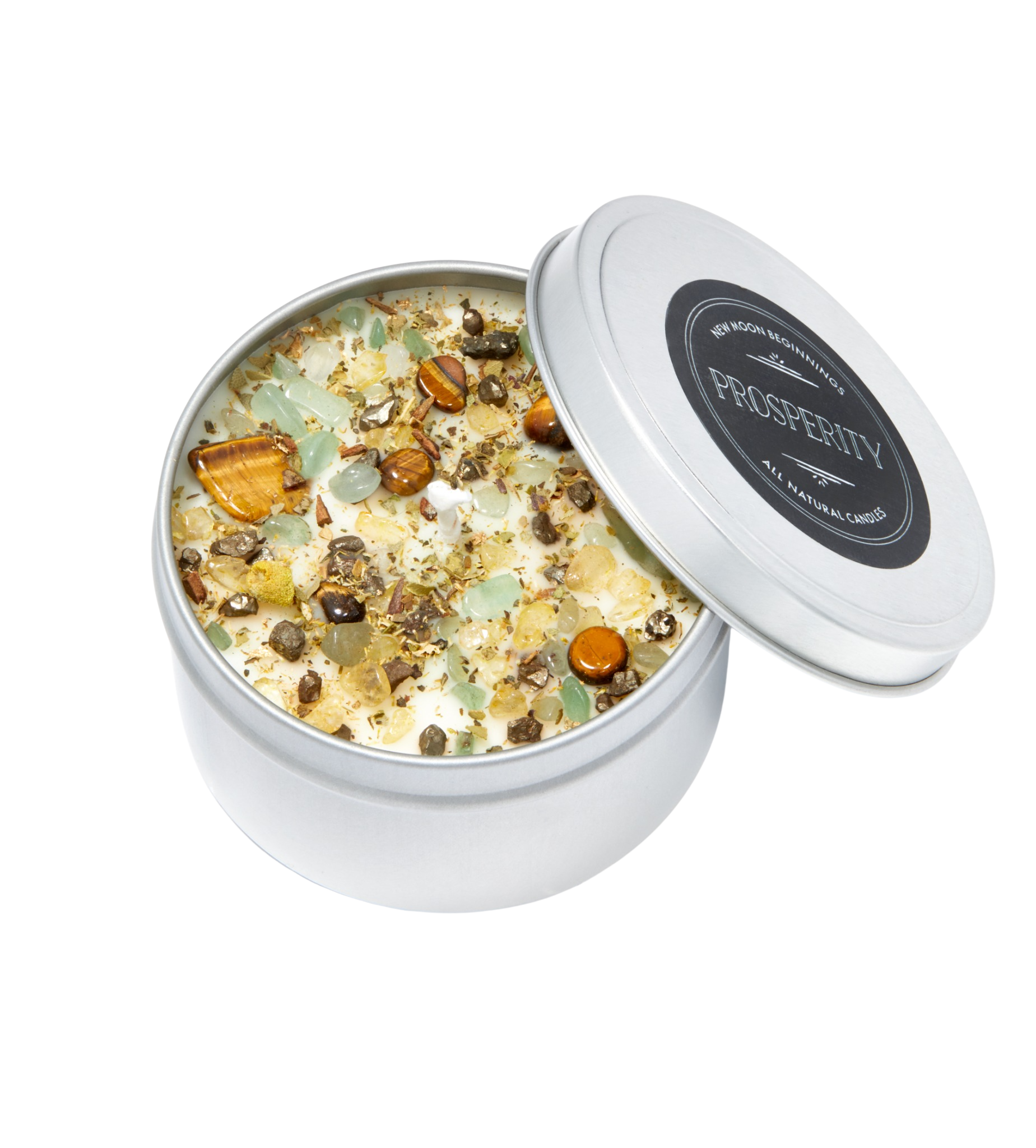 New Moon Beginnings - Wholesale Jar/Filled Candle - Prosperity Candle - Soy Candles - Herb & Crystal Candle11