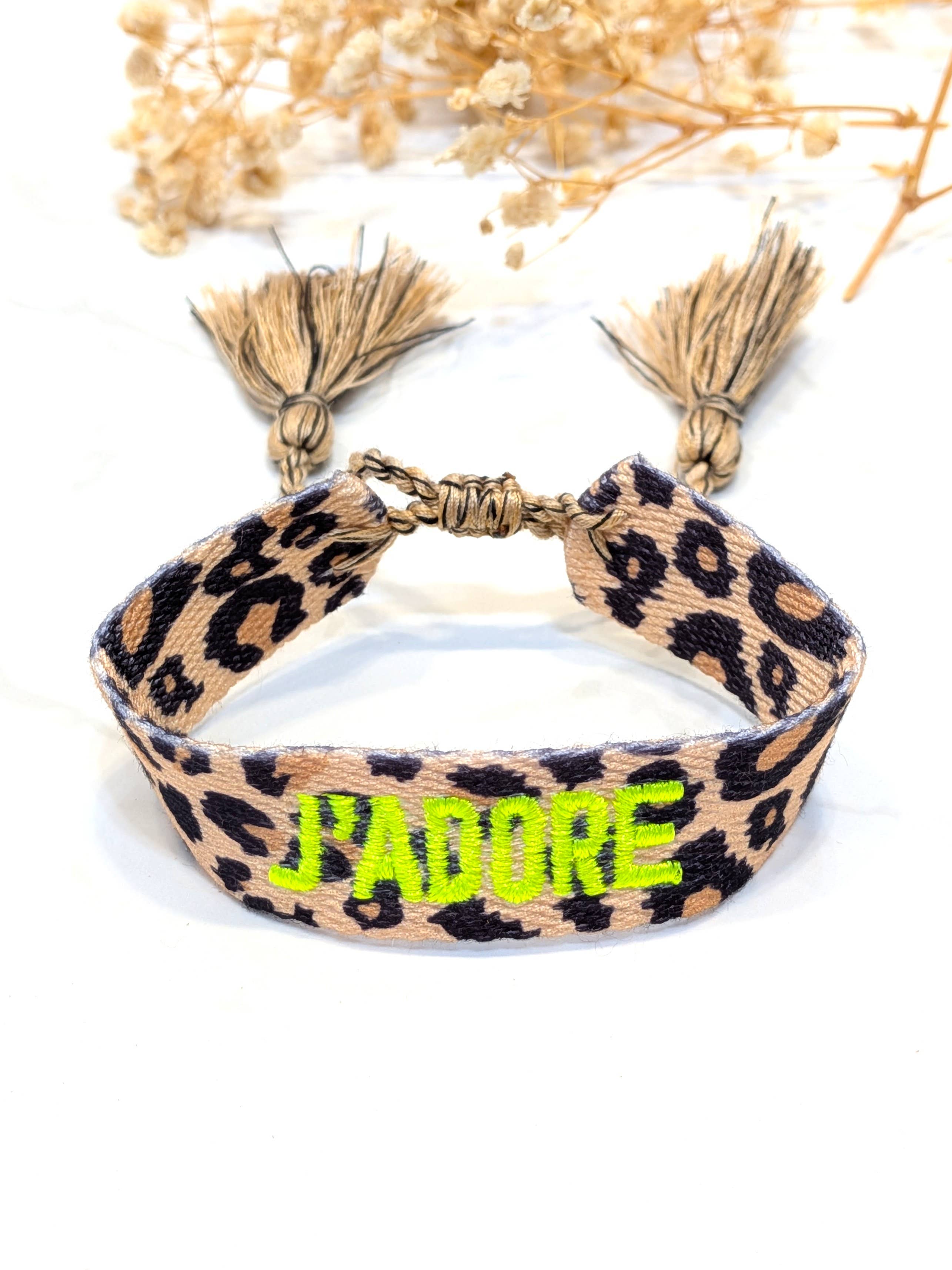 LOLO & YAYA - Wholesale Woven/Braided Bracelet - J'ADORE LEOPARD fabric message bracelet1