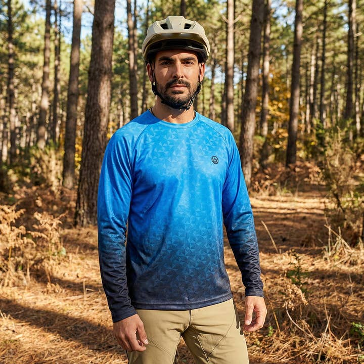 Jersey de MTB de Manga Comprida de Desempenho Triangulation Cobalt por atacado de Odyssey Activewear