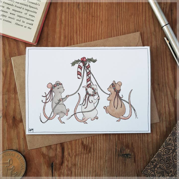 Erlenmeyer Art - Wholesale Christmas card - Three Festive Mice - Christmas Card