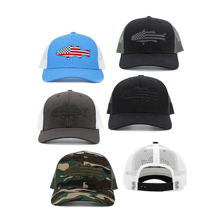 Hana - Wholesale Trucker Hat - Women's - Fish Flag Mesh Back American Flag Theme Baseball Cap