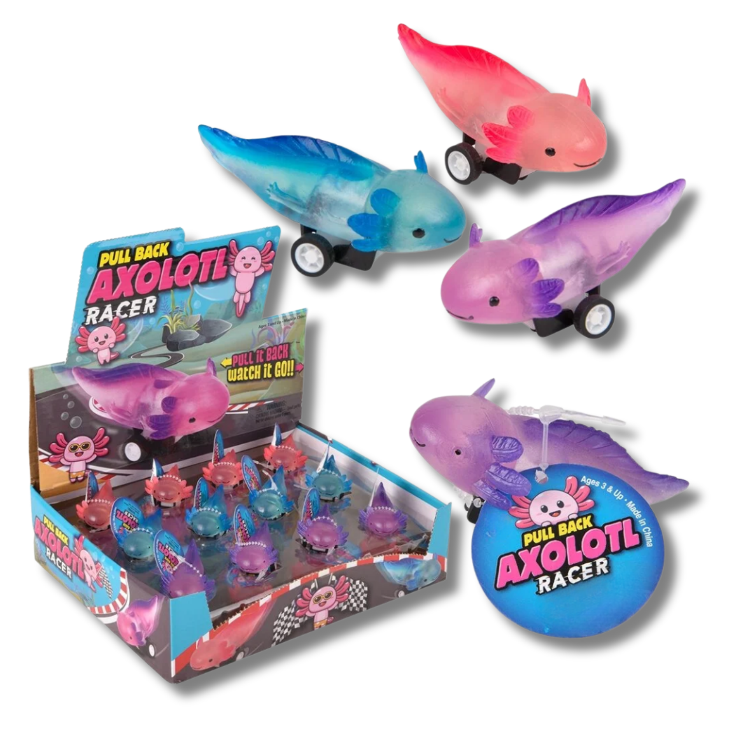 JSBlueRidge Toys - Wholesale Fidgetspeelgoed - Kinderen - Axolotl Terugtrekauto Fidget Kinderspeelgoed - Assorti0