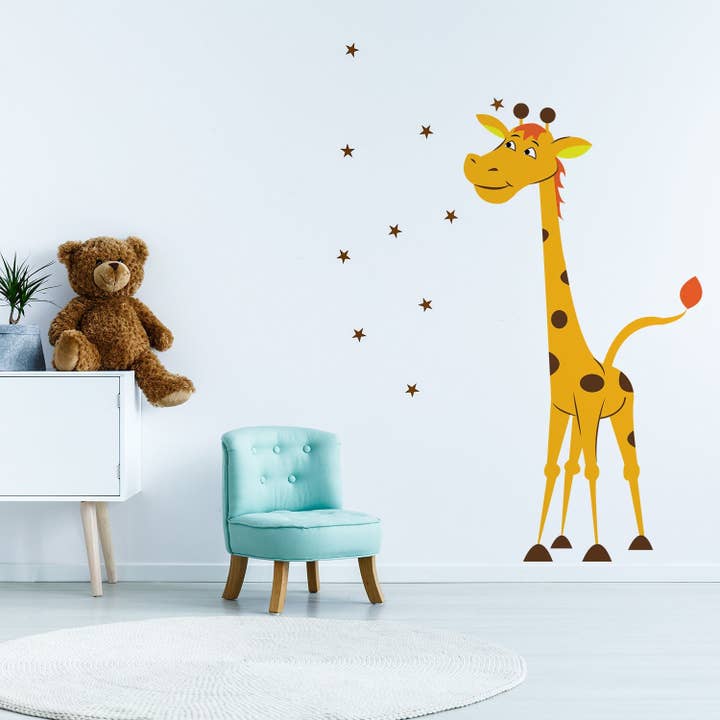 Adesivo murale in vinile Giraffa per cameretta - Arte per bambini, carino e divertente, regalo decorazione animale per la vendita all'ingrosso da parte di Decords