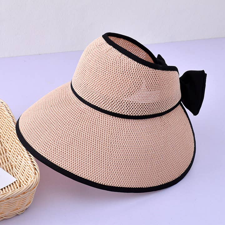 AK Brand - Wholesale Visor – Women's - Women Roll-Up Straw Sun Visor with Bow Detail Adjustable Hat4
