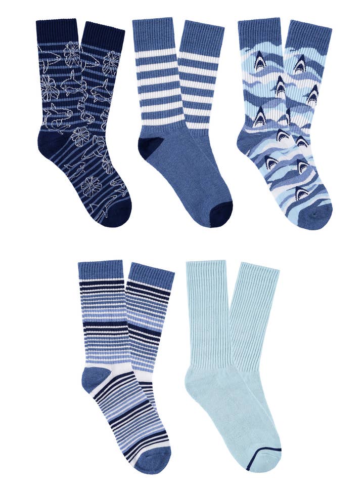 Meias Tubarões 5-Pack Crew por atacado de Caribbean Joe