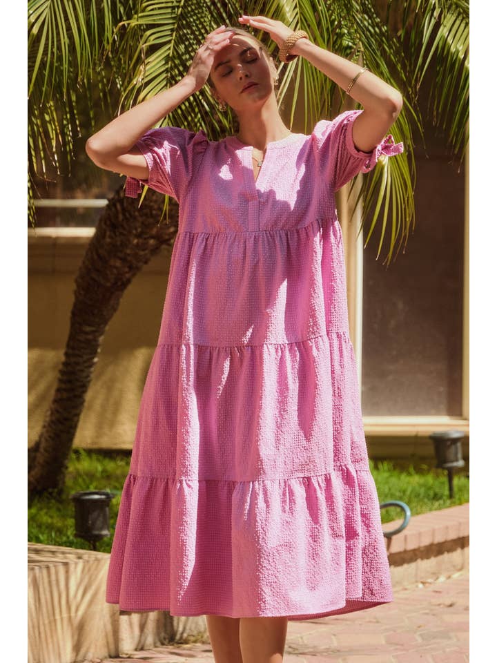 Oddi - Wholesale Dress - Women's - Textured Gingham Babydoll Midi Dress