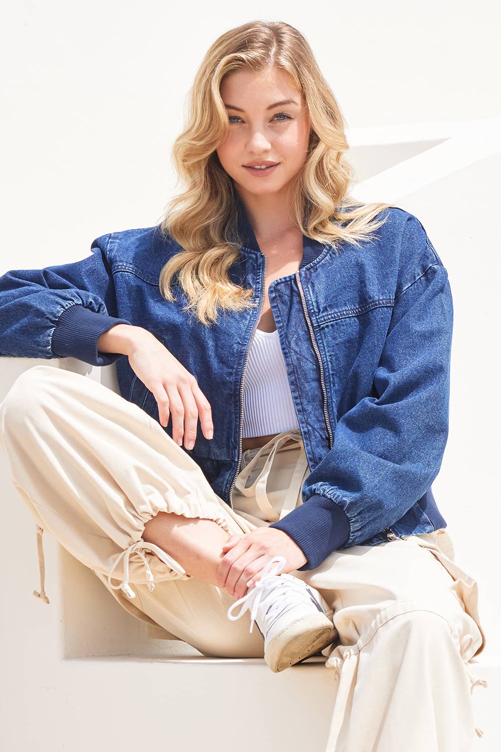 DK WASH DENIM BASEBALL BOMBER JACKET for wholesale on Faire2