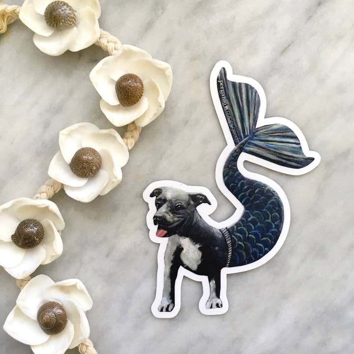 Pergamo Paper Goods – wholesale Klistermärke – Pit Bull valp sjöjungfru vinyl klistermärke - 4"3
