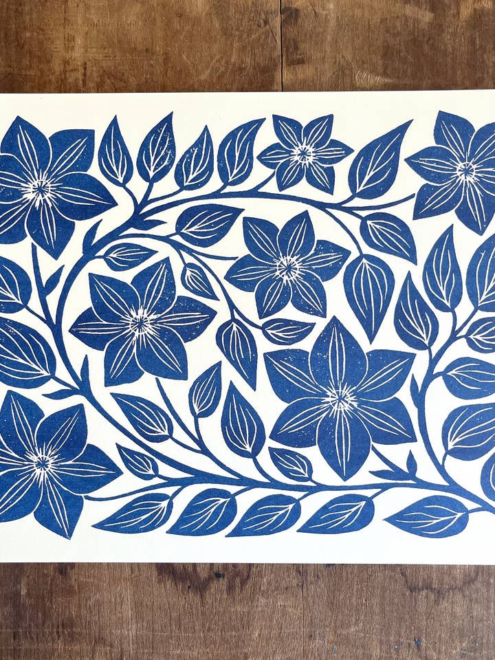 Série Jardin : Impression Risograph Clématite Marine pour la vente par Katharine Watson