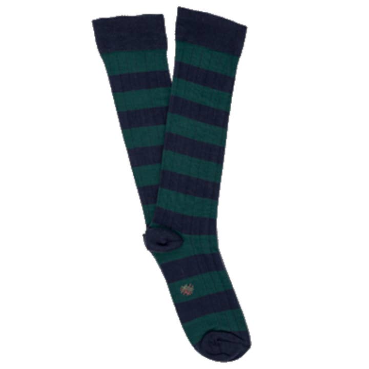 Evergreen Marino MissEvergreen Striped High Cock Socks - Navy for wholesale on Faire