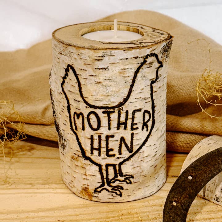 Handcrafted Birch Wood Memorial Candle - Mother Hen for wholesale by JV Country Creations