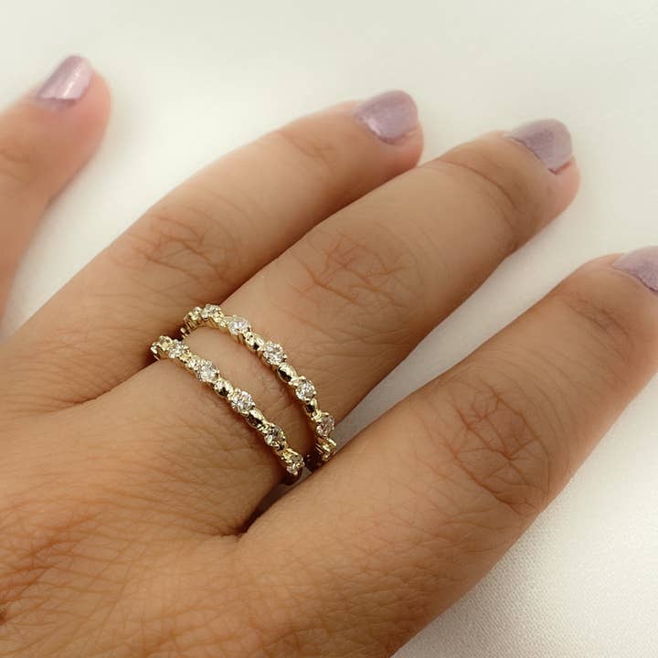 ZGG681. 14K Solid Yellow Gold Double Diamond Ring for wholesale by Tresor Jewelry Inc.