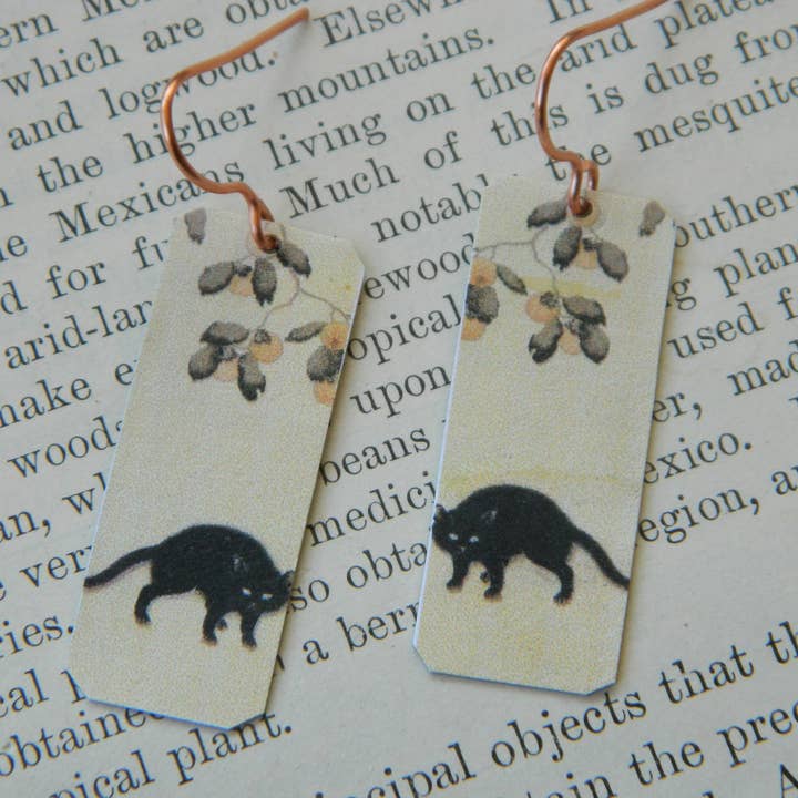 Earrings Art Black cat with a Peach Tree Takahashi for wholesale by Sarah Wood Studio