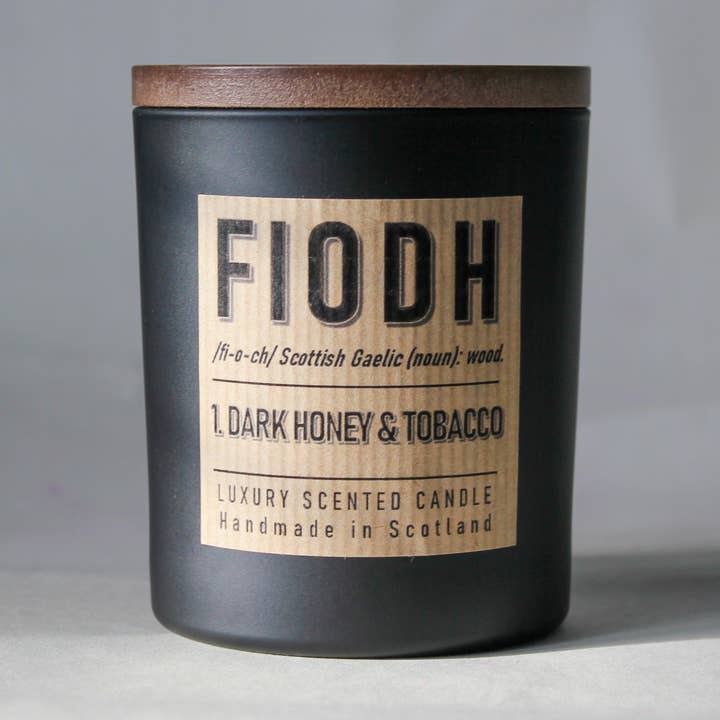 Fiodh 1: Dark Honey and Tobacco Luxury Candle for wholesale by Hamilton and Morris Candlemakers