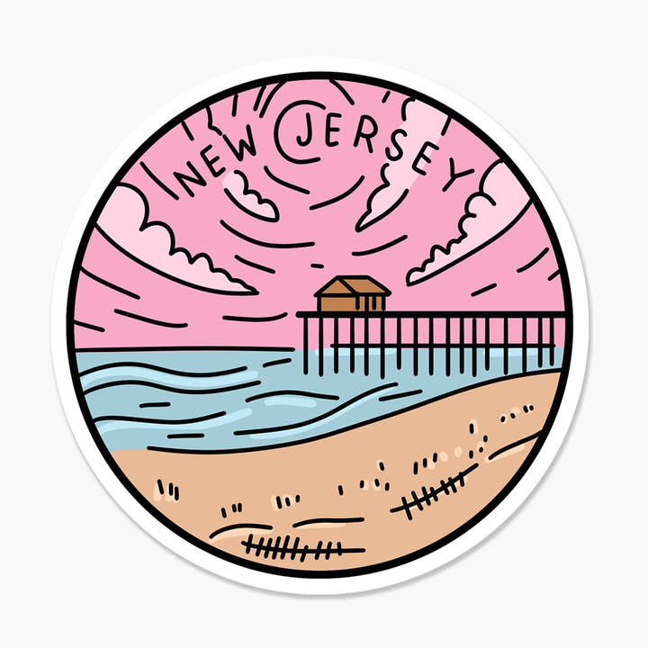 Adesivo da viaggio illustrato dello stato degli Stati Uniti del New Jersey per la vendita all'ingrosso da parte di Footnotes