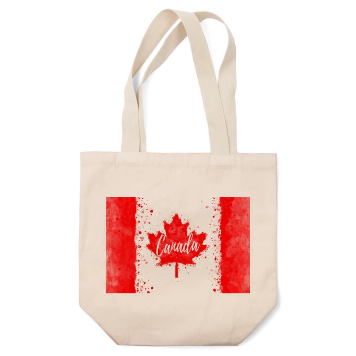 Lantern Press - Wholesale Tote Bag - Unisex - ORGANIC TOTE BAG Canada, Canadian Flag, Watercolor