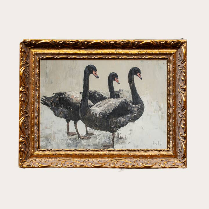 Cygne Noir | Art Encadré en Or Moulé Inspiré par le Cuivre Français pour la vente par Luxe B Co Canada
