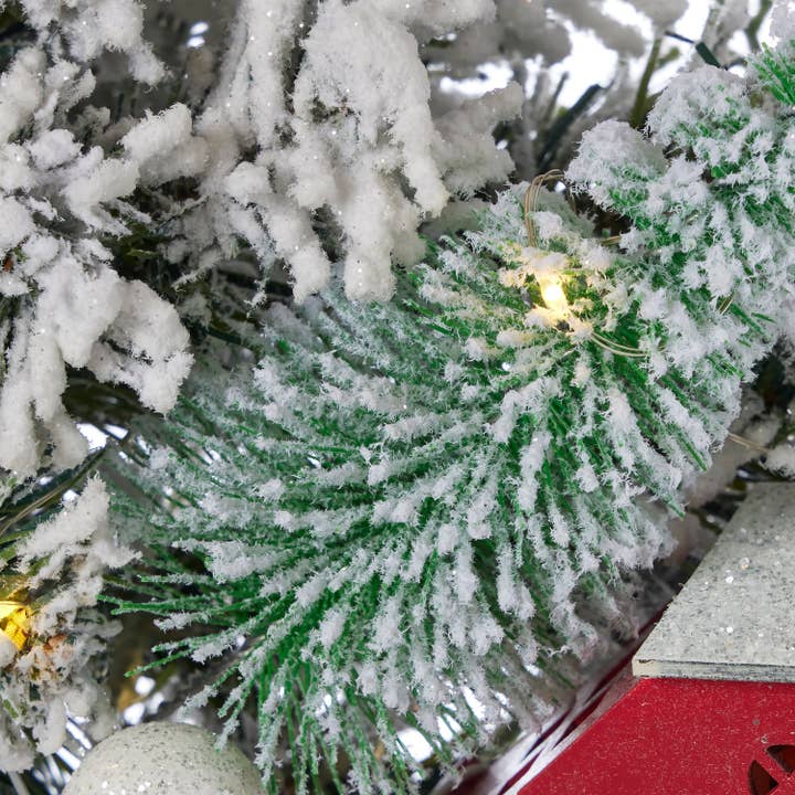 Seasonal LLC - Wholesale Wreath - Snowy Cottage Wreath 26in Pre-Lit (Battery-Operated)4