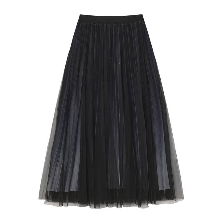 Black pleating mesh Skirt with ombre effect and glitters (Black) for wholesale on Faire