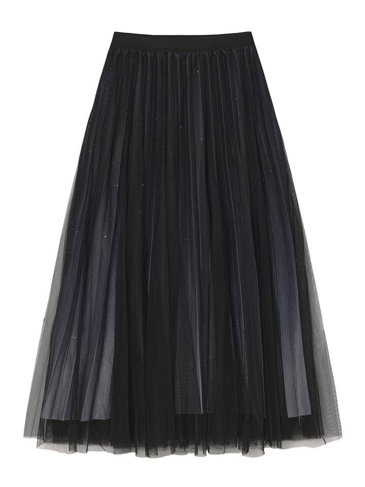 Saia de malha plissada com efeito ombré e brilhos (Preto) por atacado de Ellyndale