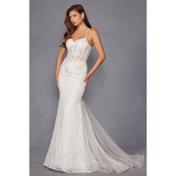 OFF WHITE EMBELLISHED LACE MERMAID WEDDING DRESS for wholesale on Faire3