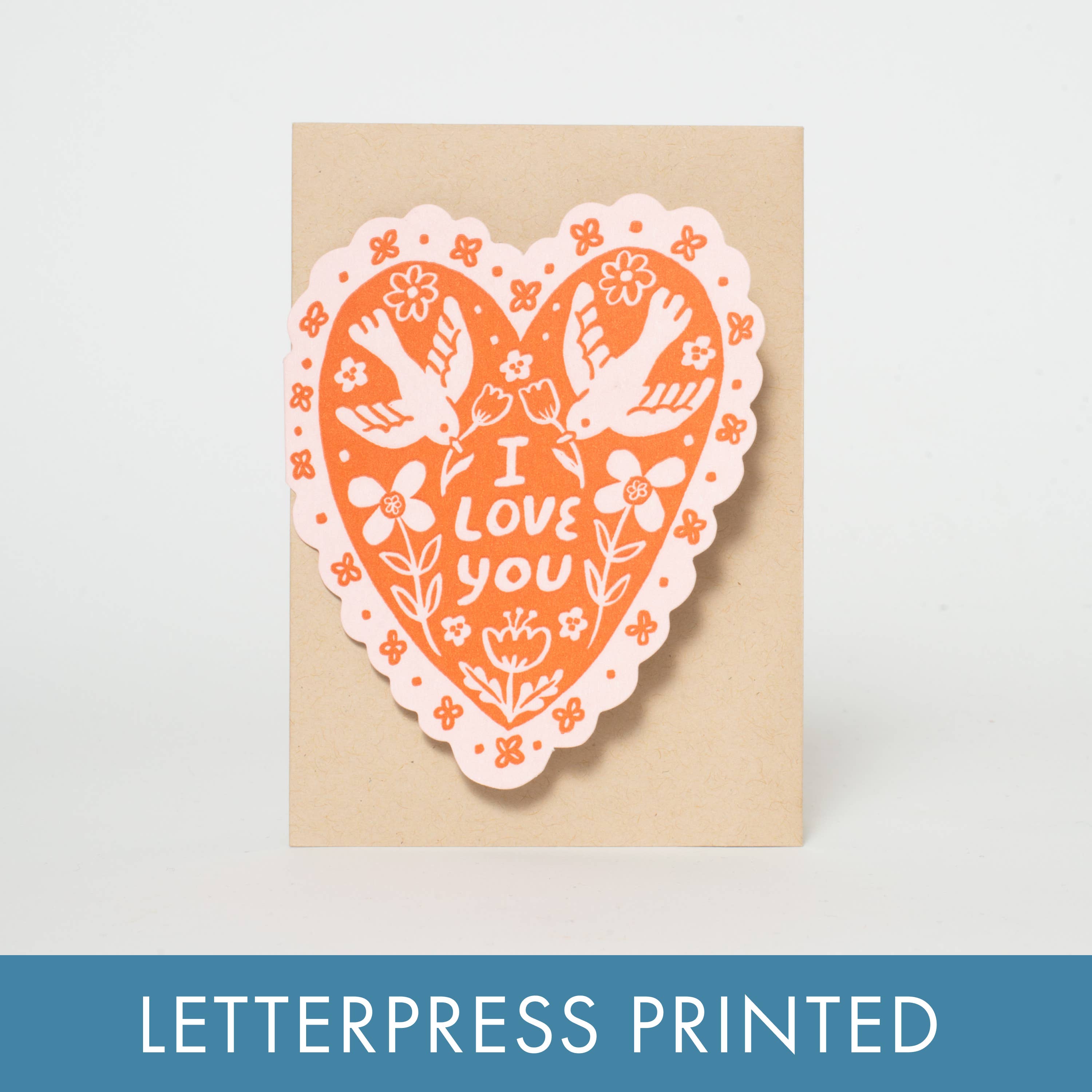 Egg Press Manufacturing - Wholesale Love Card - Love Birds Heart Letterpress Greeting Card by Phoebe Wahl