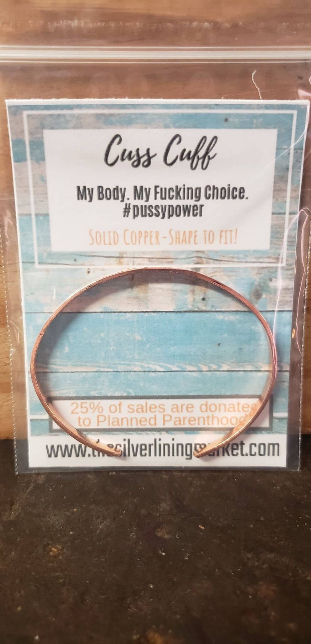 Silver Lining Studio – wholesale Cuff bracelet – My Body. My Fucking Choice. #pussypowe - Pro Choice, Feminist. Copper Or Brass Gold Cuss Cuff. Swearing, Adult, Stackable Bangle Bracelet3