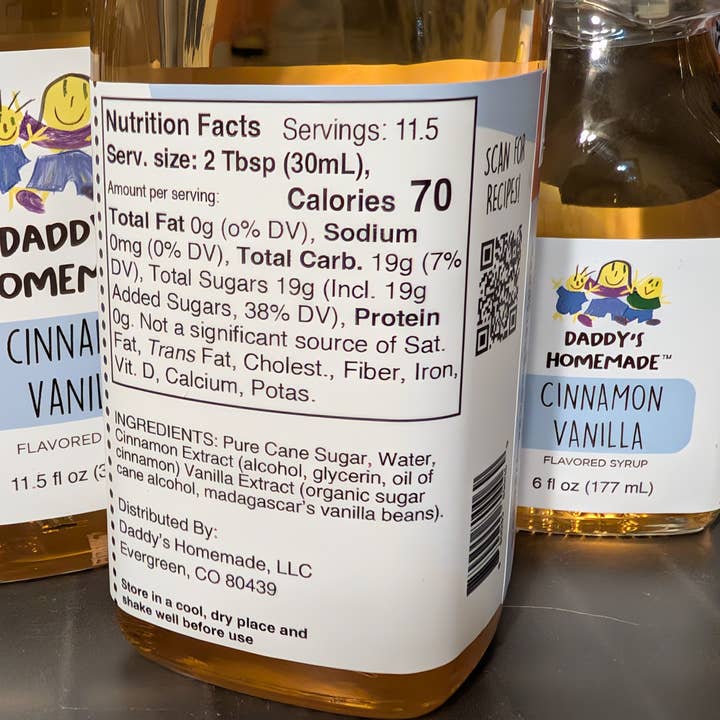 Daddy's Homemade LLC - Wholesale Flavored Syrup - Cinnamon Vanilla Natural Flavored Syrup 6 oz and 11.5 oz1