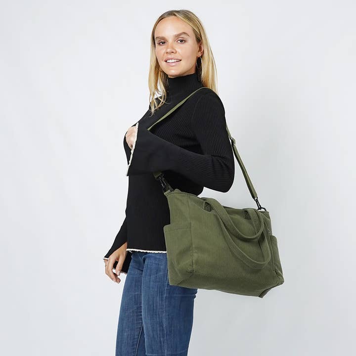 Sensibling Corp. - Wholesale Draagtas - Dames - Corduroy Schoudertas met Meerdere Vakken8