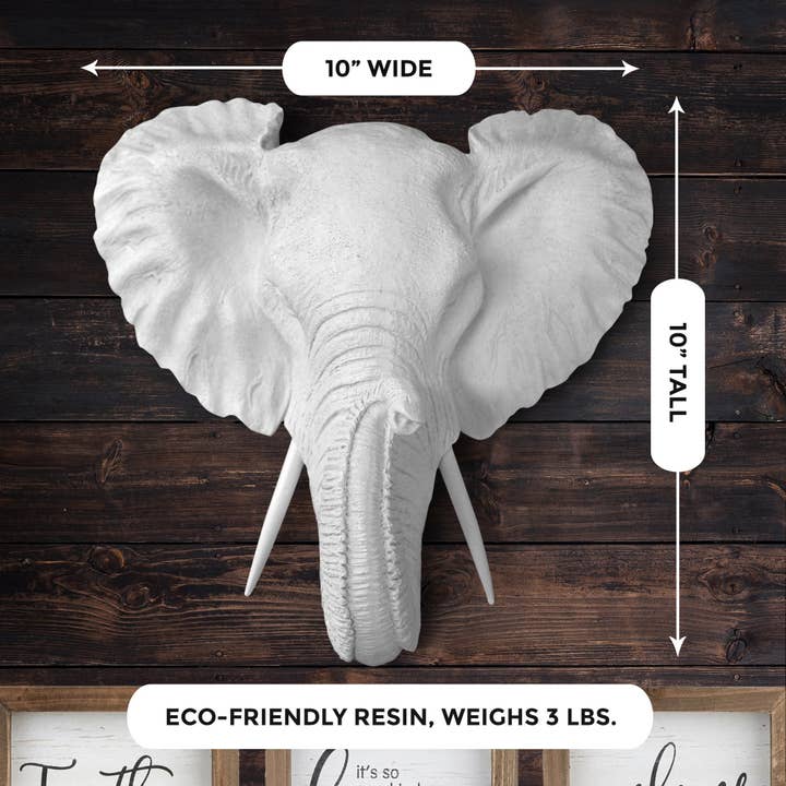 White The Savannah Mini Elephant Head Faux Taxidermy Single Color for wholesale on Faire
