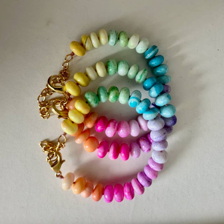 Rosa, verde, azul Pulseira Arco-Íris Pastel | Opala Peruana | Pulseira de Missangas para venda a revendedores na Faire2