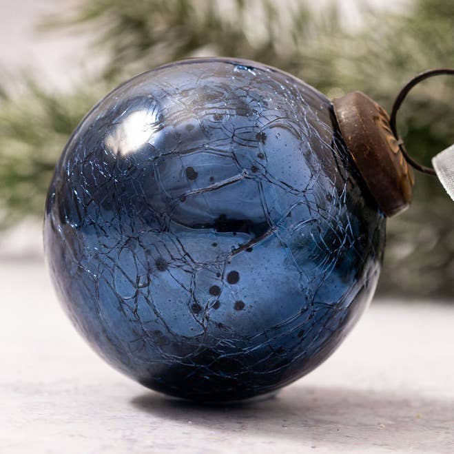 2" Medium Old Navy Crackle Glass Christmas Decoration for wholesale by Bollywood Christmas