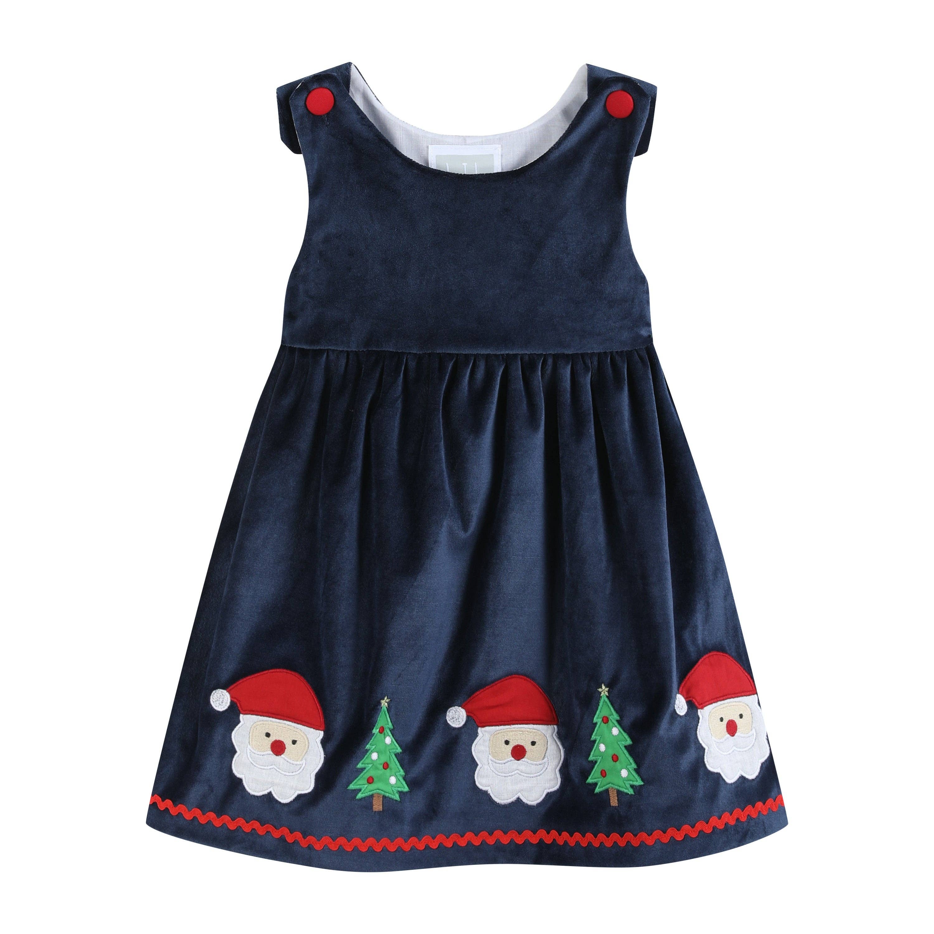 Lil Cactus – wholesale Dress – Kids – Navy Blue Velvet Santa Christmas Jumper Dress0