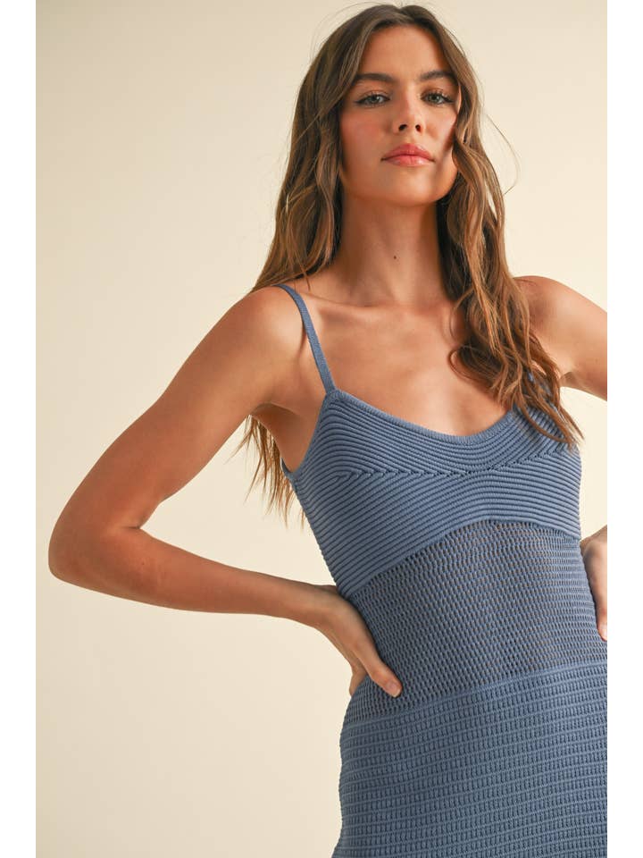 MIOU MUSE - Wholesale Dress - Women's - D3519 NET PATTERN ON BOTTOM KNITTED DRESS