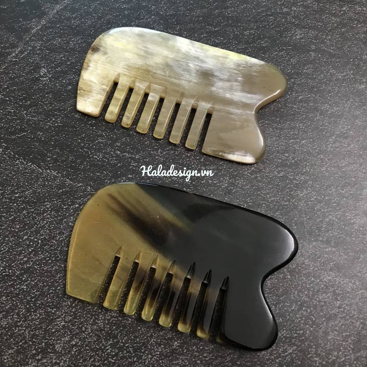 Hala Design - Vente Gua Shas - Peigne guasha en corne de buffle de poche, massage du cuir chevelu