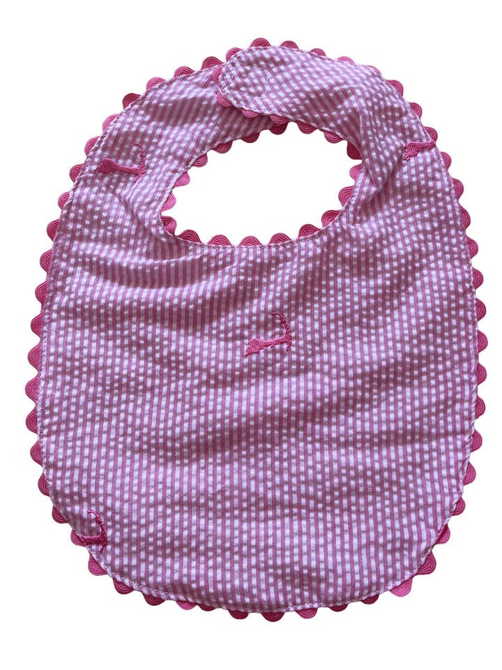 Pink Seersucker with Cape Cod Bib for wholesale by Piping Prints
