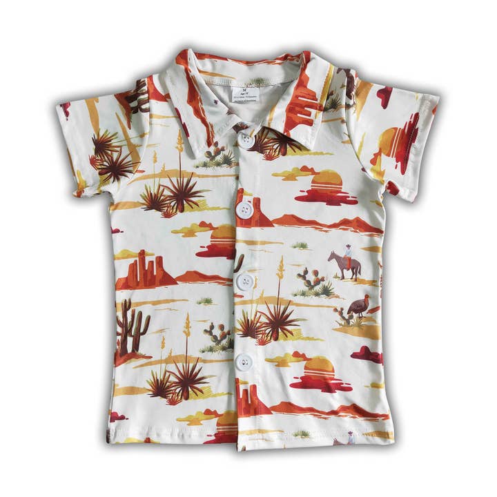 Short sleeve cactus baby boy polo shirt for wholesale by Yawoo Garments