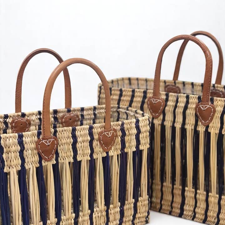 Melecraft - Wholesale Mand - Marokkaanse handgeweven stroentas met leren handvatten8