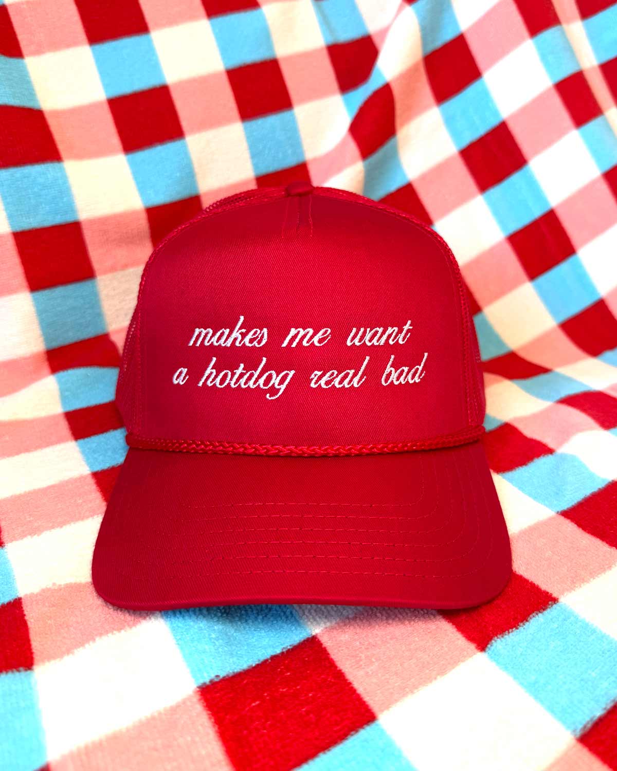 Sundrop - Wholesale Trucker hat – Women’s - Makes Me Want a Hotdog Real Bad Embroidered Red Trucker Hat0