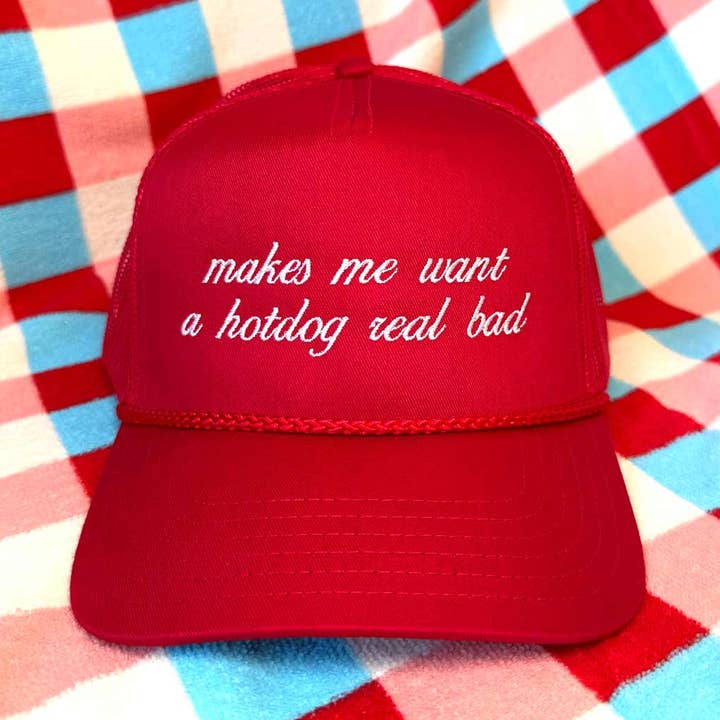 Sundrop - Wholesale Trucker hat – Women’s - Makes Me Want a Hotdog Real Bad Embroidered Red Trucker Hat0