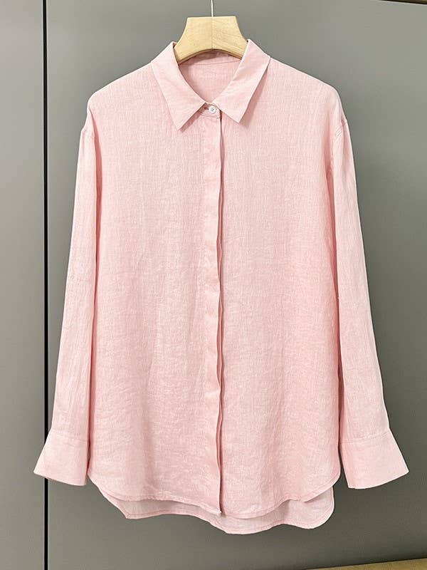 HIDDENBRAND - Wholesale Button Down Shirt - Women's - cotton linen blend button down shirt15