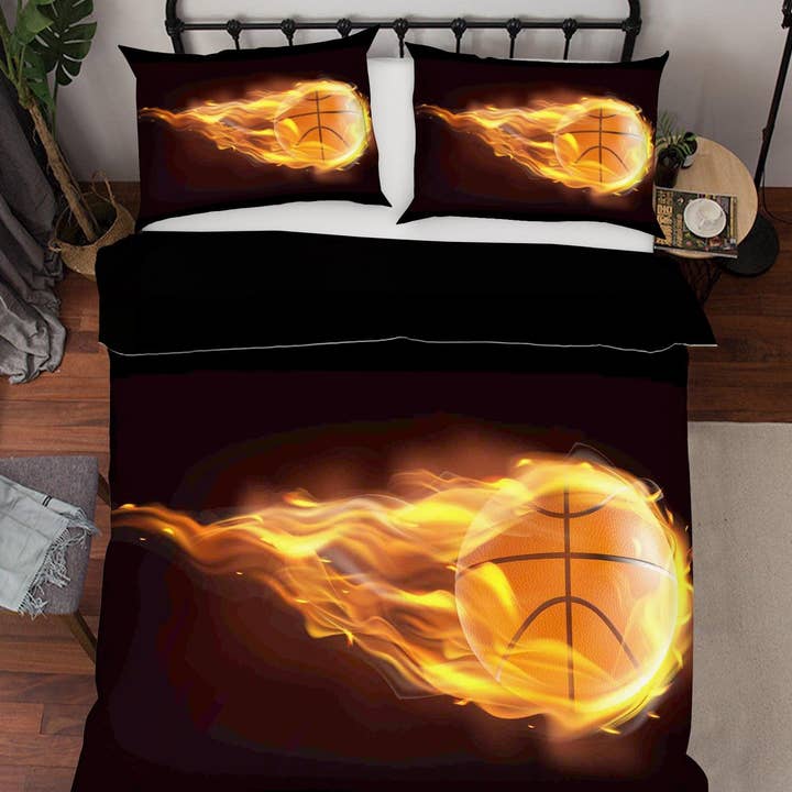 Jess Art Decoration - Wholesale Bedding set - 3D Sport Fire Buring Basketball Quilt Cover Set Bedding Set Duvet Cover Pillowcases WJ 68971